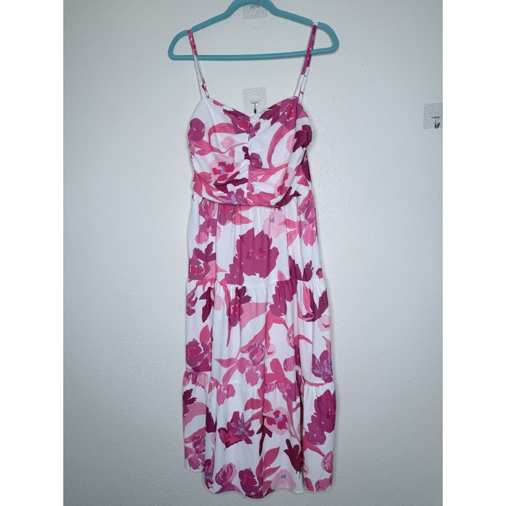Petal + Pup Monica Floral Fit & Flared Tiered Maxi Dress Womens M Pink Garden - Picture 3 of 12